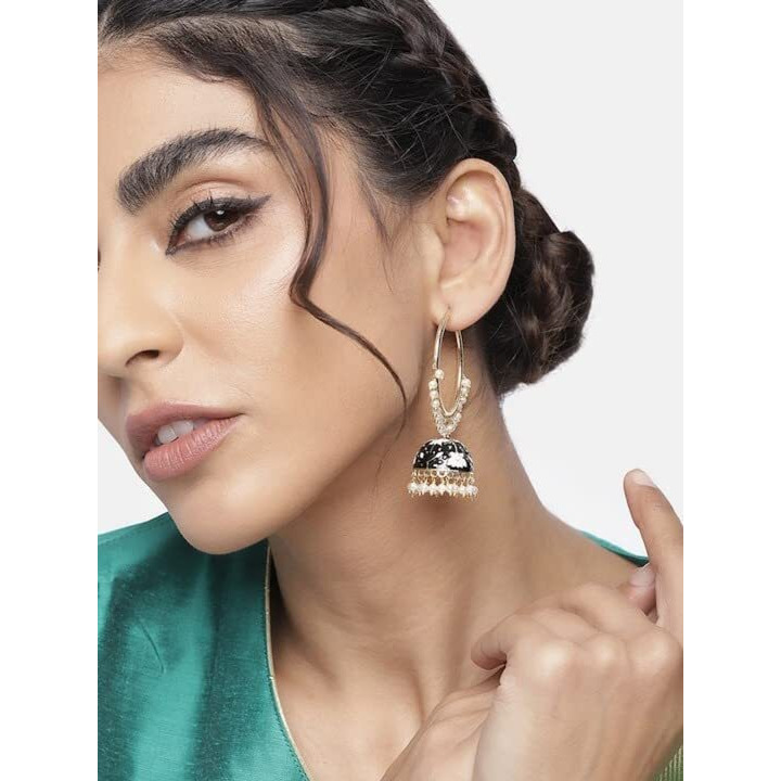 I Jewels 18K Gold Plated Traditional Handcrafted Enamelled Jhumki Earrings for Women/Girls (E2915B)