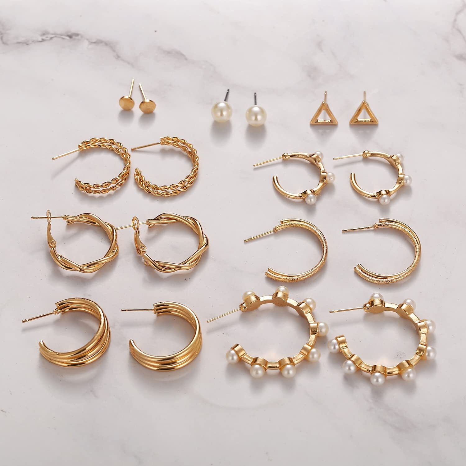 Shining Diva Fashion Latest Stylish Combo Design 9 Pairs Metal Earrings for Women and Girls (12789er), Golden, 1