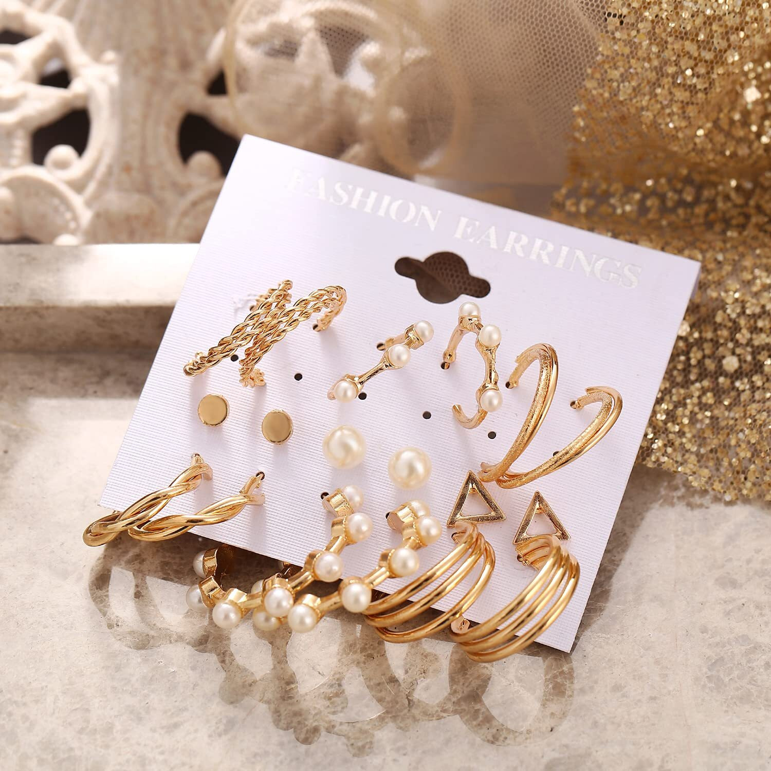 Shining Diva Fashion Latest Stylish Combo Design 9 Pairs Metal Earrings for Women and Girls (12789er), Golden, 1