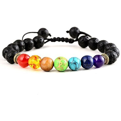 Shining Diva Fashion Seven 7 Chakra Natural Lava Stone Bracelet for Men (Black)(9380b)