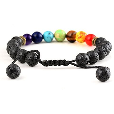 Shining Diva Fashion Seven 7 Chakra Natural Lava Stone Bracelet for Men (Black)(9380b)
