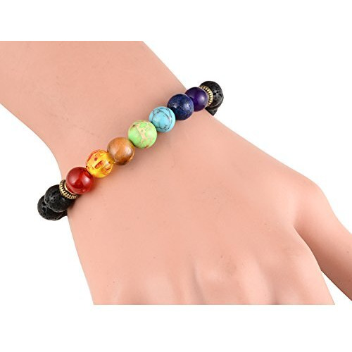 Shining Diva Fashion Seven 7 Chakra Natural Lava Stone Bracelet for Men (Black)(9380b)