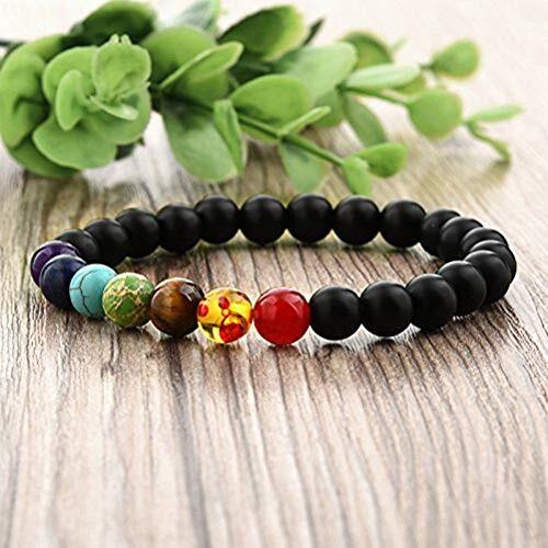 Shining Diva Fashion Natural Onyx Stone 7 Chakra Charm Bracelet For Men Stylish (Black)(9372b)