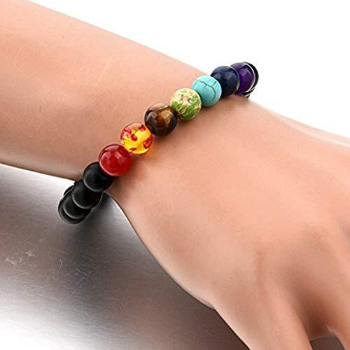 Shining Diva Fashion Natural Onyx Stone 7 Chakra Charm Bracelet For Men Stylish (Black)(9372b)