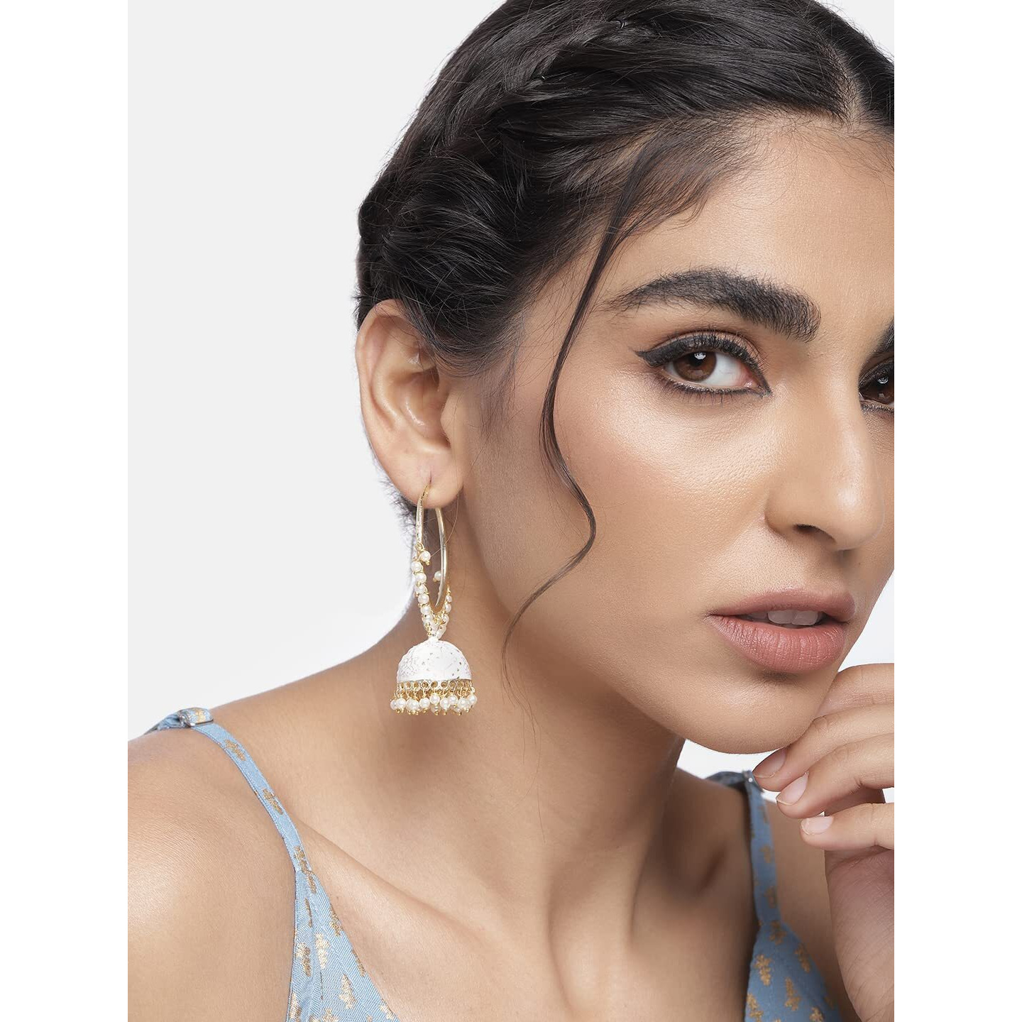 I Jewels 18K Gold Plated Traditional Handcrafted Enamelled Jhumki Hoop Earrings for Women/Girls (E2915W)
