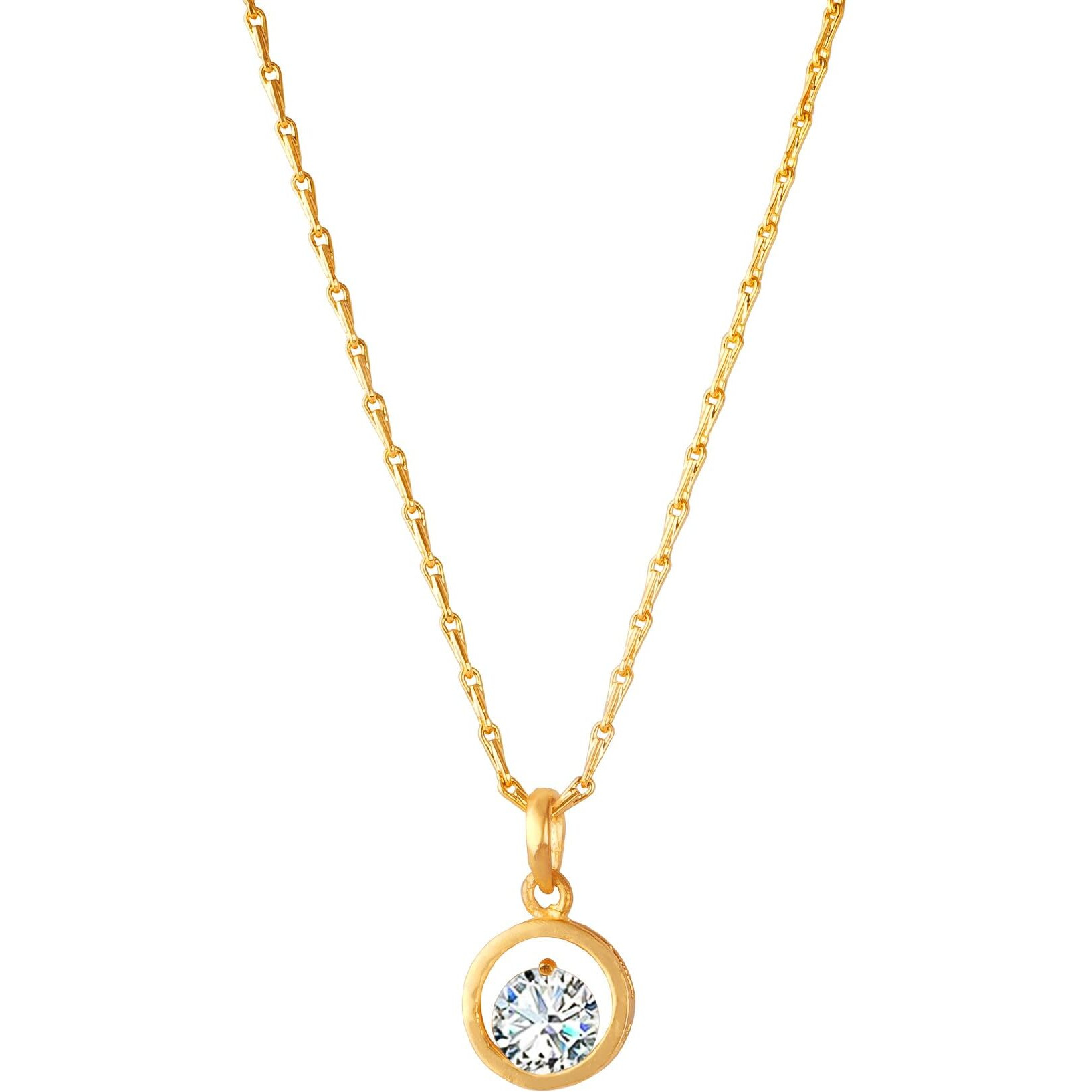 JFL - Jewellery for Less Western Fashion Gold Plated Cubic Zircon Center Solitaire Pendant with Chain for Women and Girls.,Valentine