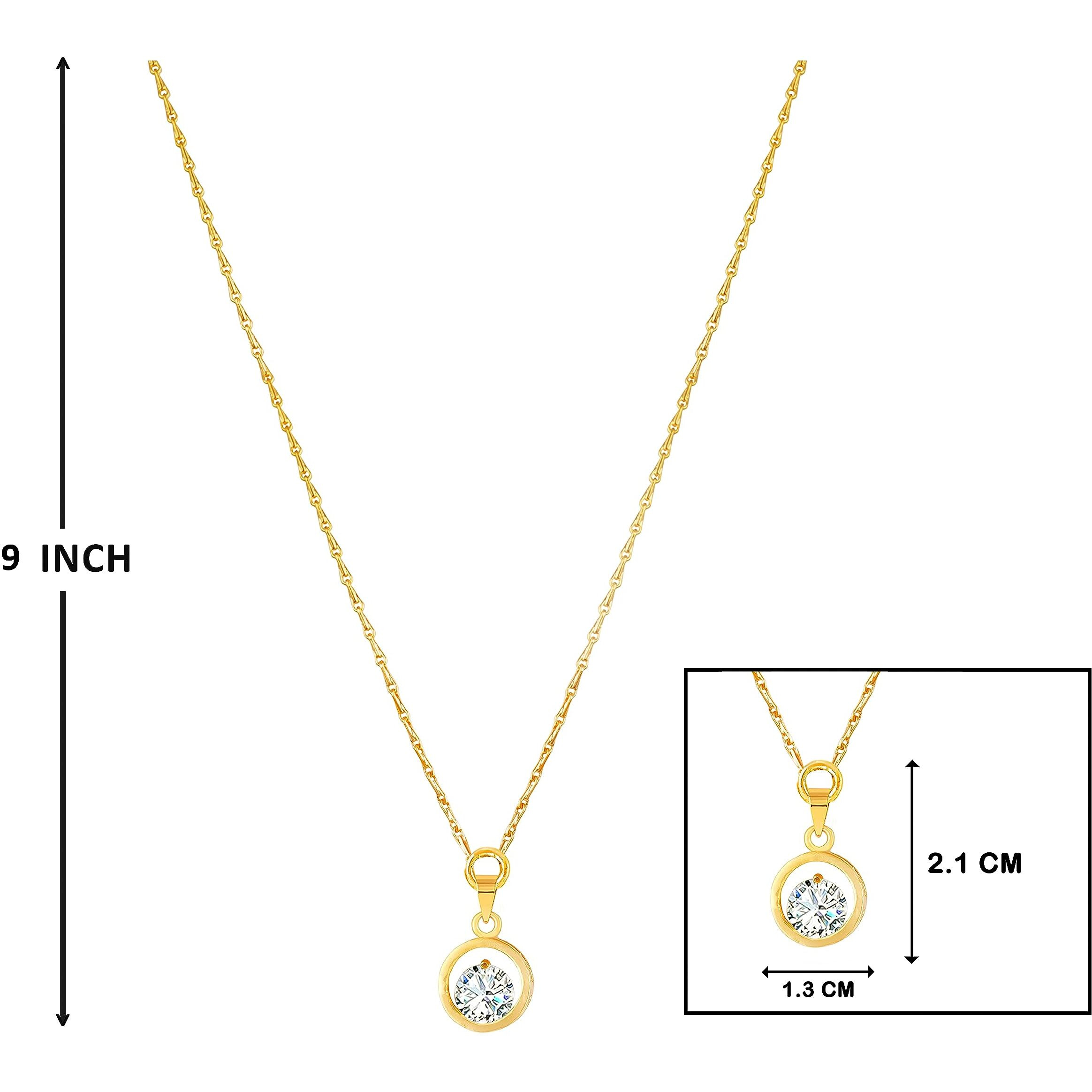 JFL - Jewellery for Less Western Fashion Gold Plated Cubic Zircon Center Solitaire Pendant with Chain for Women and Girls.,Valentine