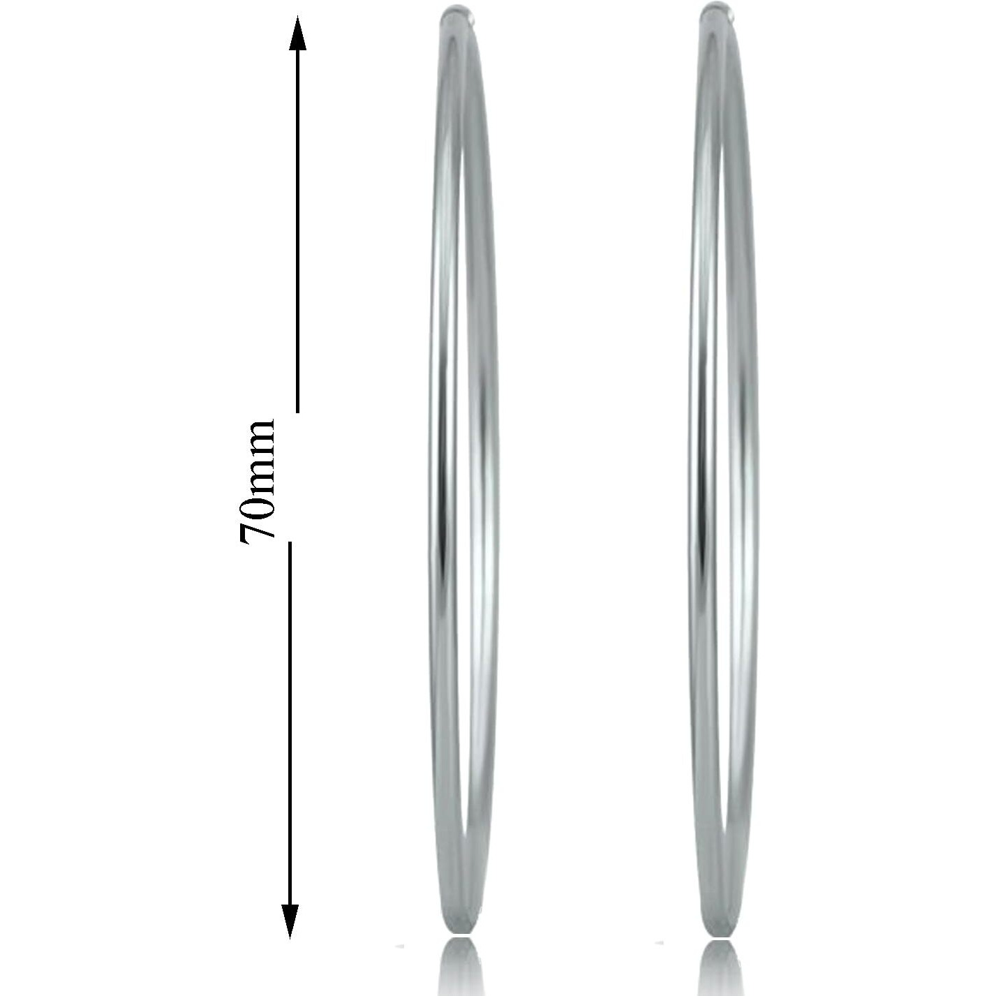 SIVYAA Pure 925 Sterling Silver Plain Round Hoop Bali Earrings for Women Men Boys & Girls, Outer Diameter 70mm Extra Large