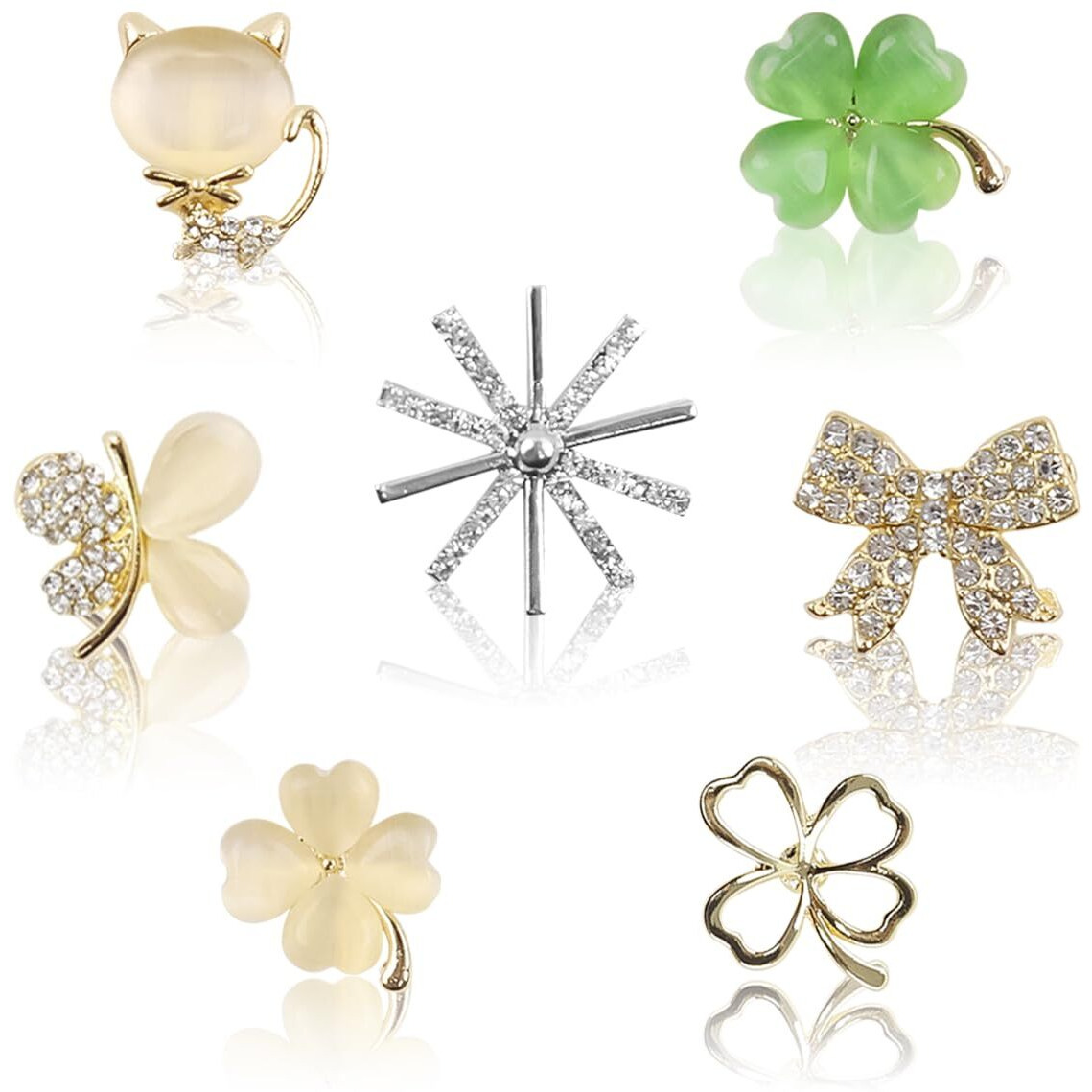 SANNIDHI 7pcs Shirt Brooch for Women Crystal Opal Brooch Pins Four Leaf Clover Cover Up Safety Brooches for Shawl, Sweater, Dress, Hat, Bag Decor