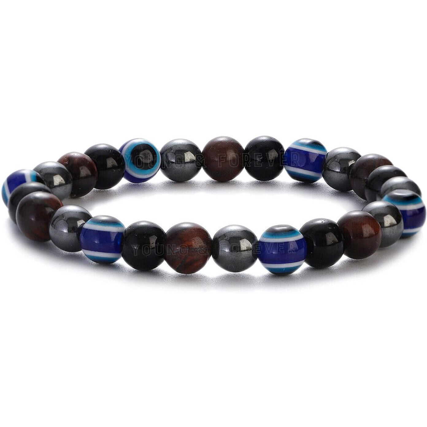 Young & Forever Evil Eye Original Black Tourmaline Beads Nazariya Triple Protection Red Tiger Eye Bead Women Bracelet for Men Nazar Hand Bracelets Accessories Woman Girls