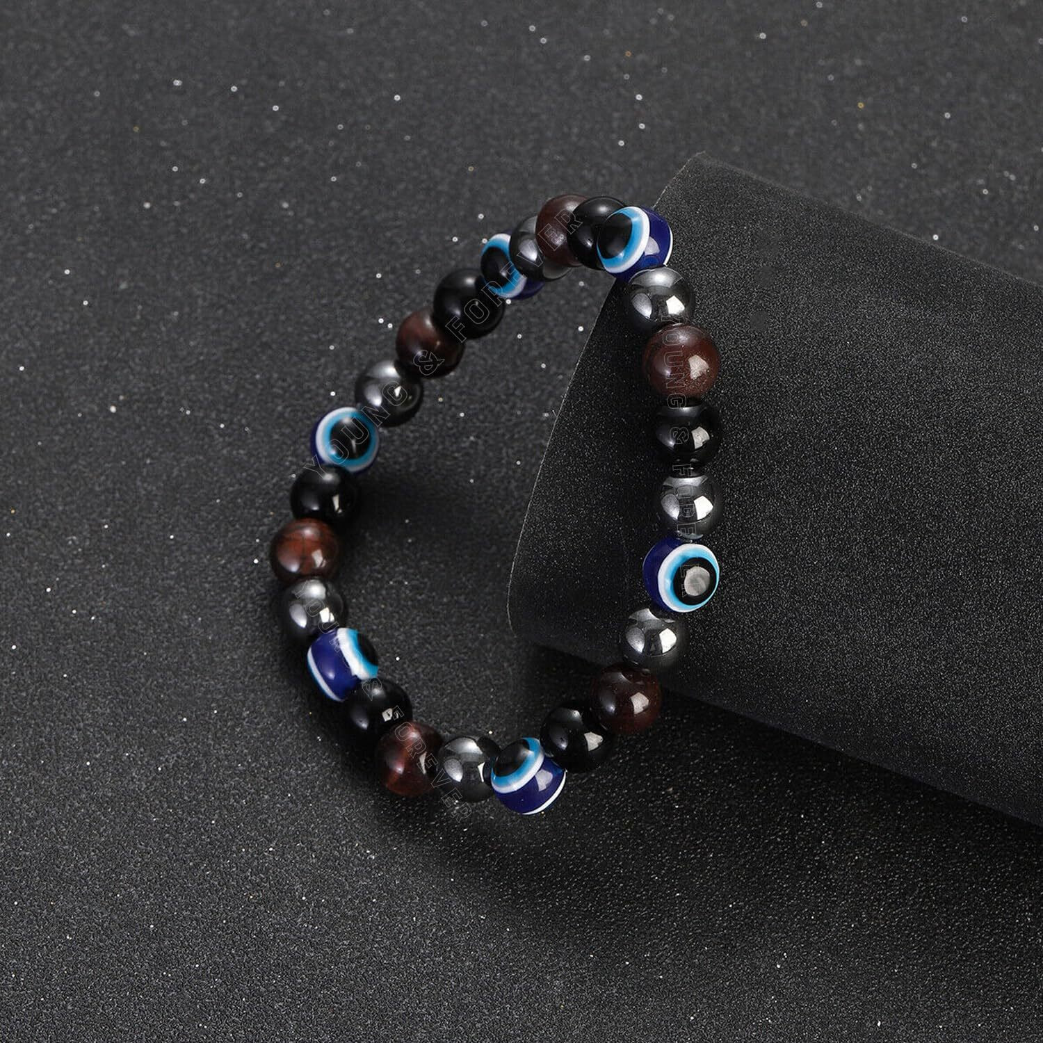 Young & Forever Evil Eye Original Black Tourmaline Beads Nazariya Triple Protection Red Tiger Eye Bead Women Bracelet for Men Nazar Hand Bracelets Accessories Woman Girls