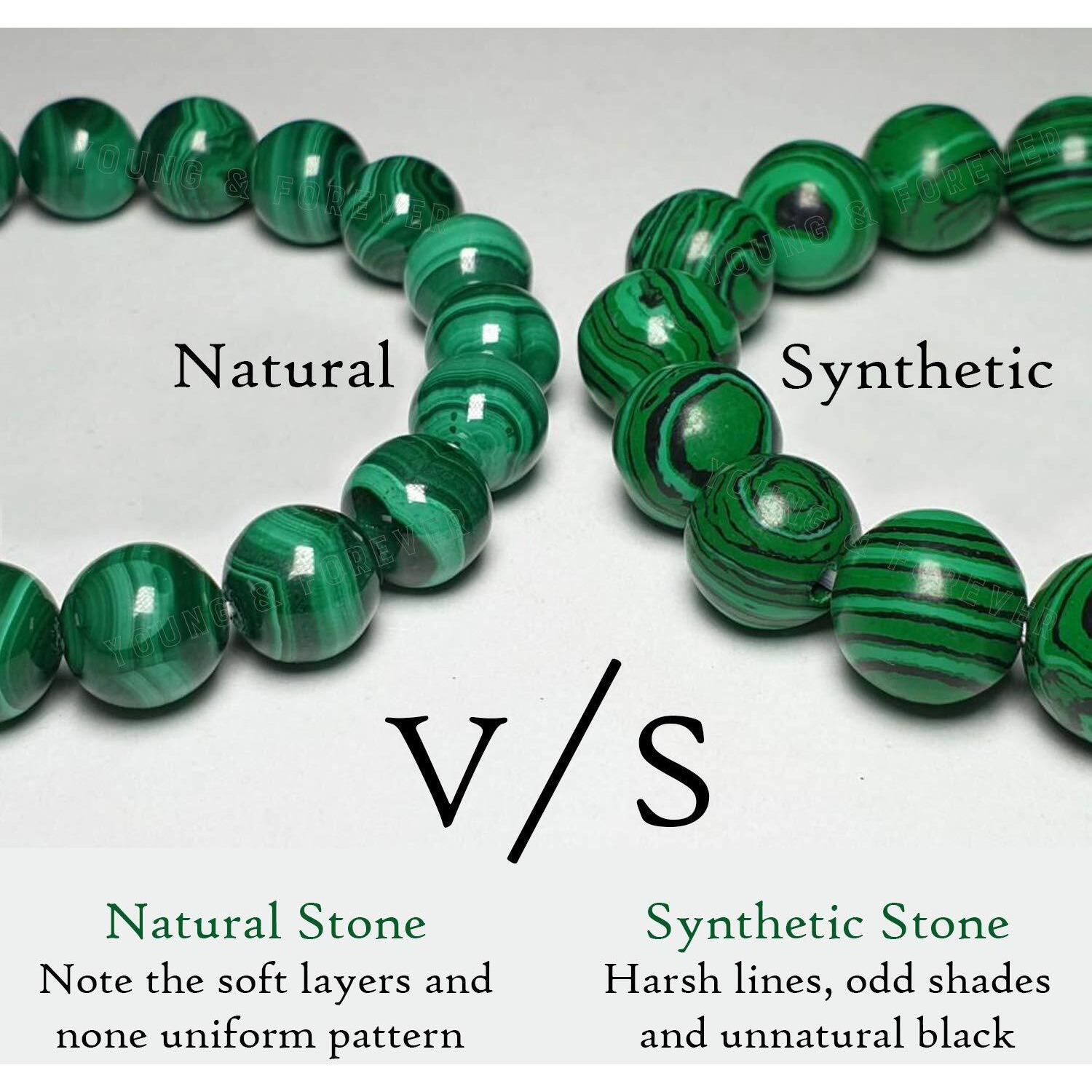 Young & Forever Gift Certified Reiki Crystal Semi Precious Gemstone Malachite Bracelet for Anti-Anxity and Abundance Energy Healing Stone Stretch Bracelet for Men and Women