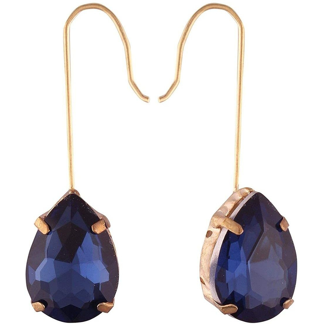 Accessher Contemporary Jewellery Style Gold Plated Tear Drop Design Dangle Earrings Embellished with Blue Colour Stone for Women and Girls Pack of 1 Pair