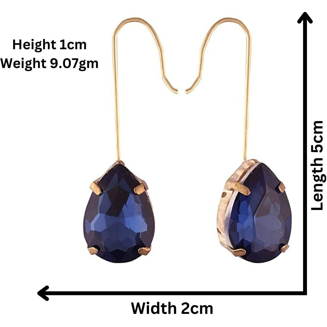 Accessher Contemporary Jewellery Style Gold Plated Tear Drop Design Dangle Earrings Embellished with Blue Colour Stone for Women and Girls Pack of 1 Pair