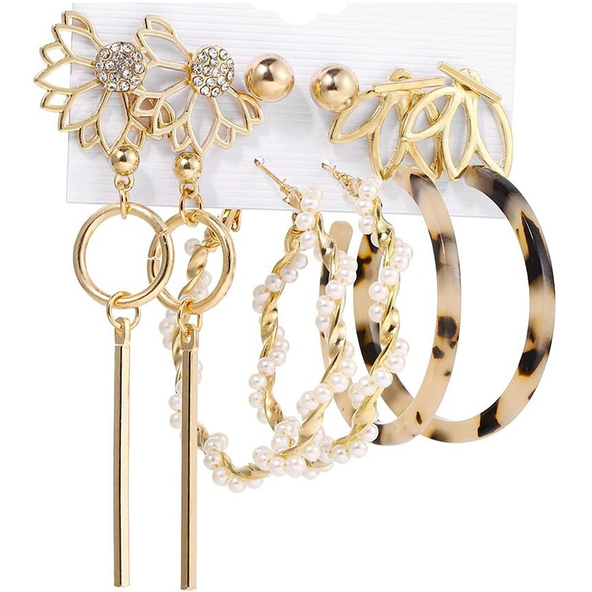 Shining Diva Fashion Latest Stylish Combo Design 6 Pairs Metal Earrings for Women and Girls (12758er), Golden, 1
