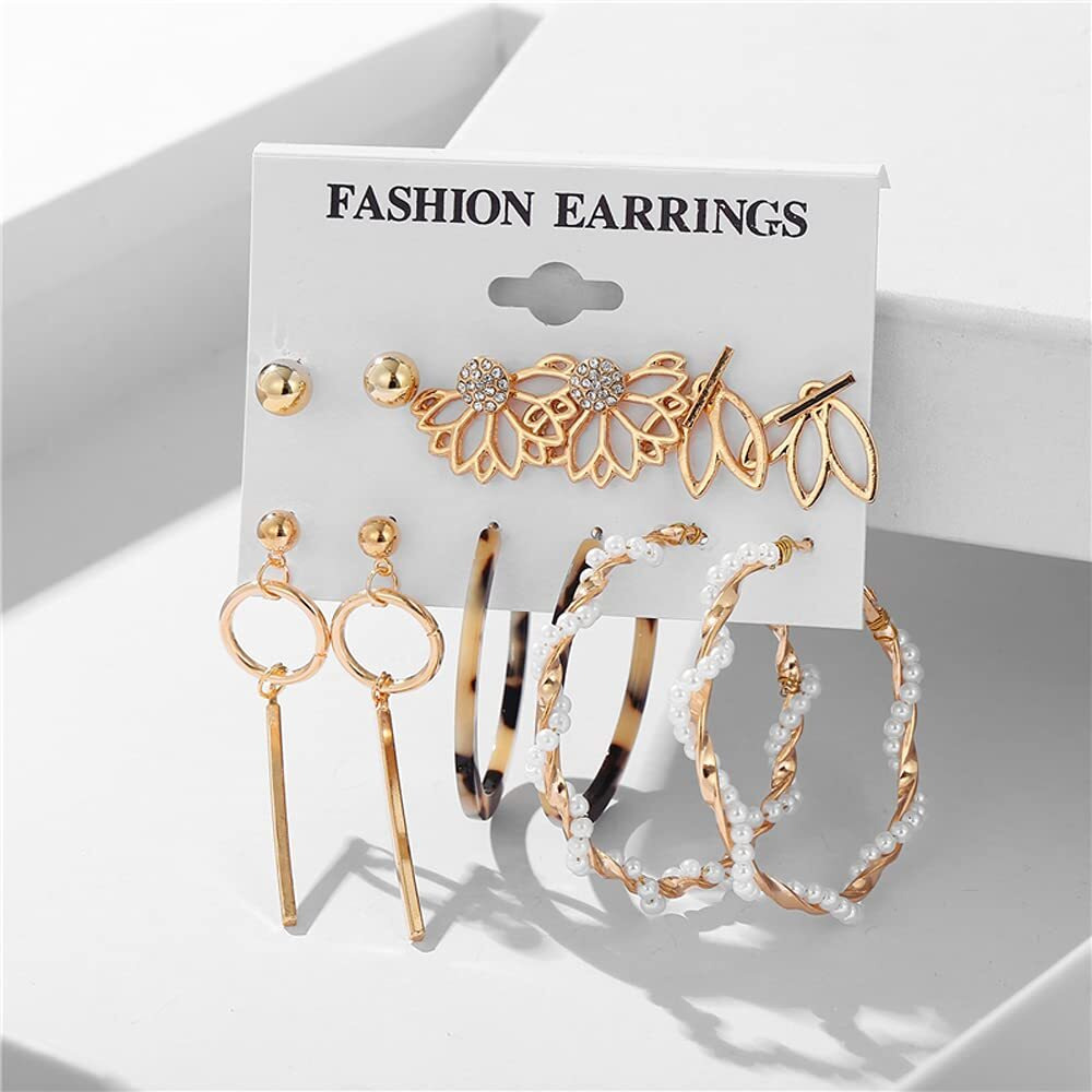 Shining Diva Fashion Latest Stylish Combo Design 6 Pairs Metal Earrings for Women and Girls (12758er), Golden, 1