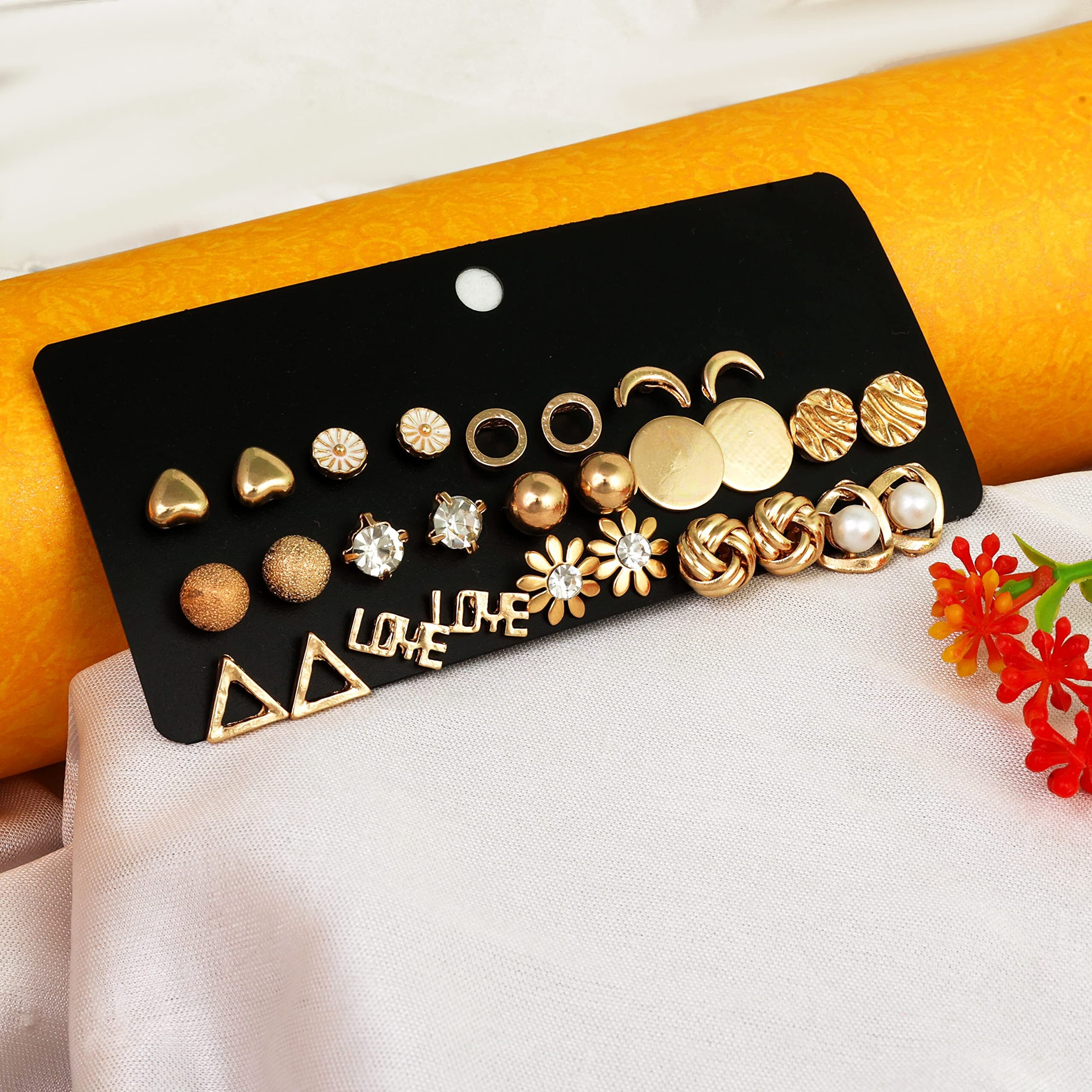 Fashion Frill Delicate Ad Geometric Gold Plated Stud & Drop Earrings For Women Girls Western Stylish Latest Fancy Earrings Set Gift For Sister Combo (Contemporar)
