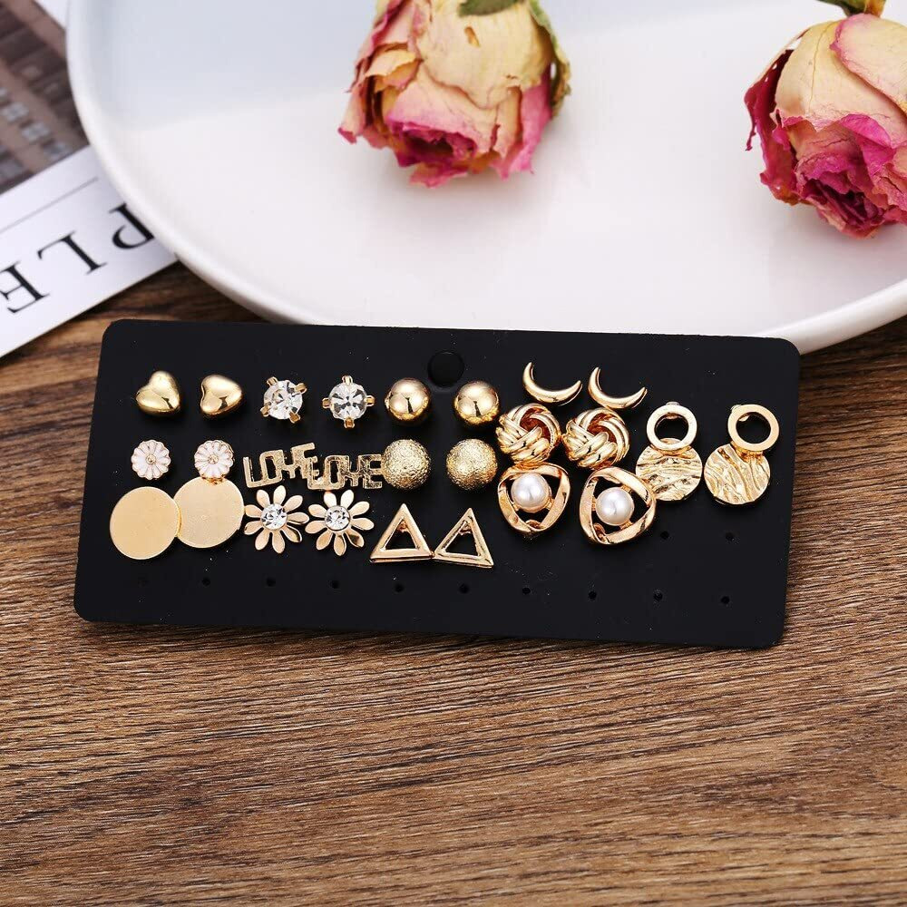 Fashion Frill Delicate Ad Geometric Gold Plated Stud & Drop Earrings For Women Girls Western Stylish Latest Fancy Earrings Set Gift For Sister Combo (Contemporar)