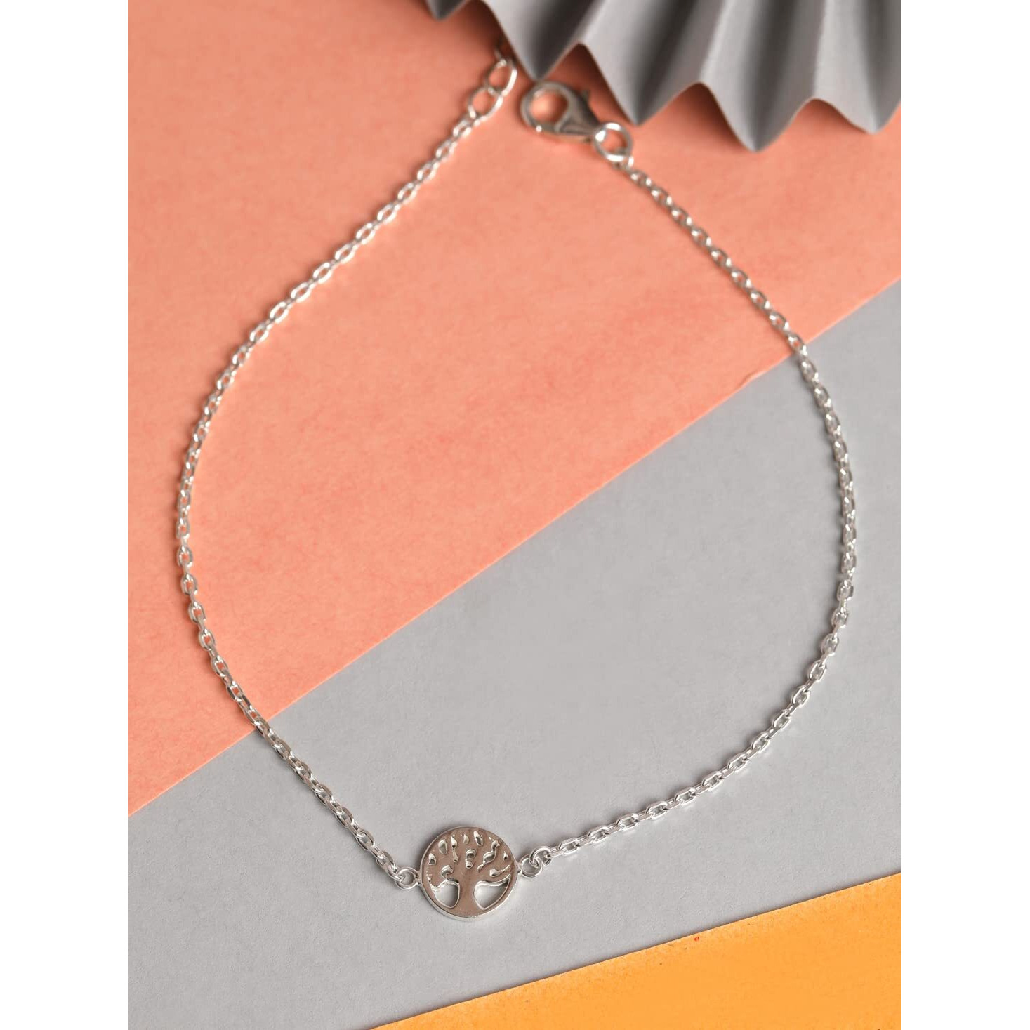 Clara 925 Sterling Silver Tree of Life Anklet Payal (Single) | Adjustable Chain | Gift for Women and Girls