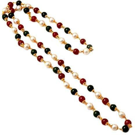 Jewar Mandi Chain 26 inch Handmade Red White Green Pearl Polki One Gram Gold Multicolour Necklace Set 7381 for Womens Girls