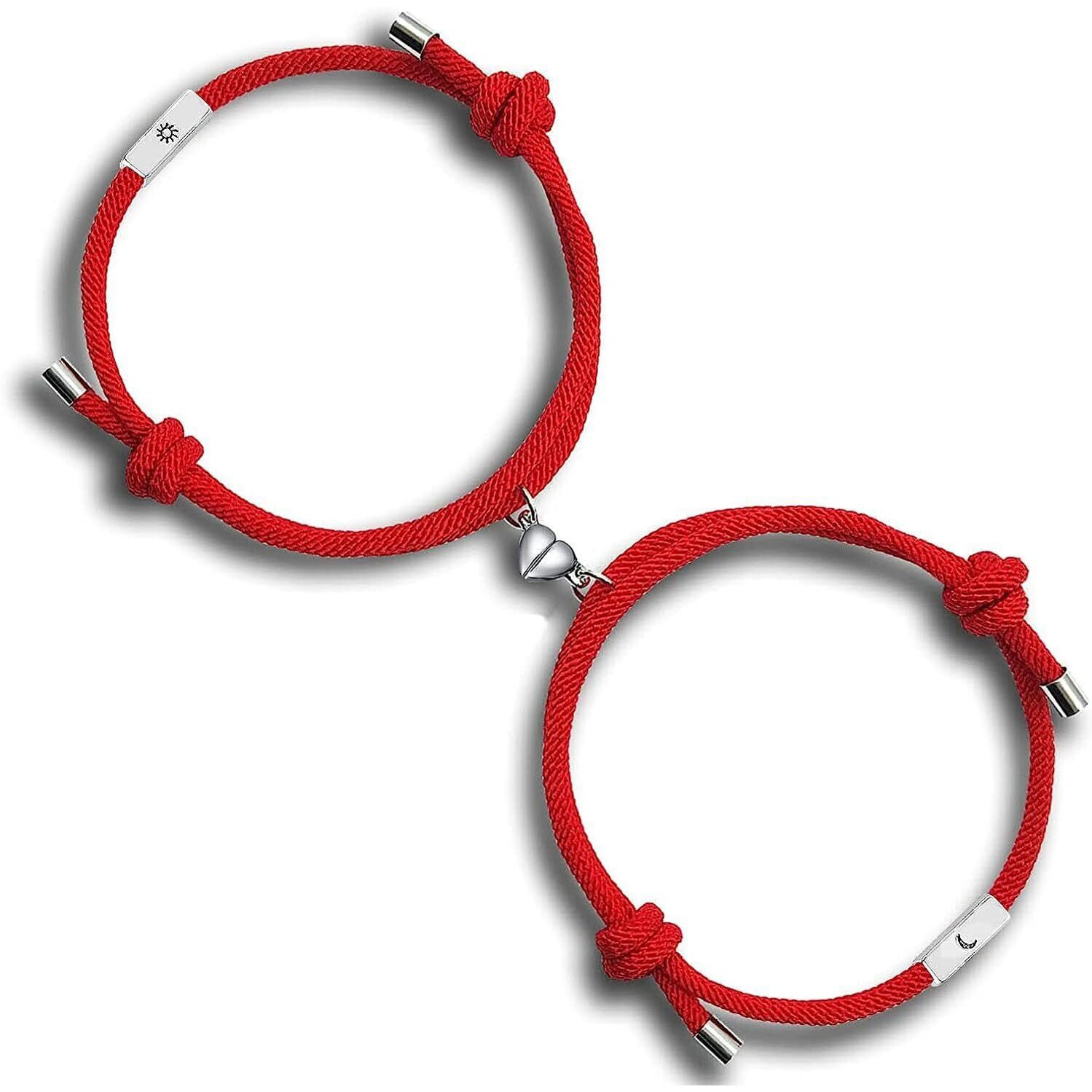 Shining Diva Fashion 2pcs Couple Bracelets for Women Men Boys Girls, Magnetic Bracelets for Couples, Matching Heart Bracelets, Valentine Gift for Girlfriend Boyfriend Best Friend (Red) (rrsd15573b)