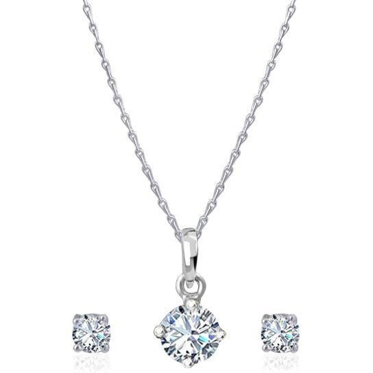 JFL - Jewellery for Less Fashion Silver Plated Solitaire Modern Cz American Diamond Pendant Set for Women.,Valentine