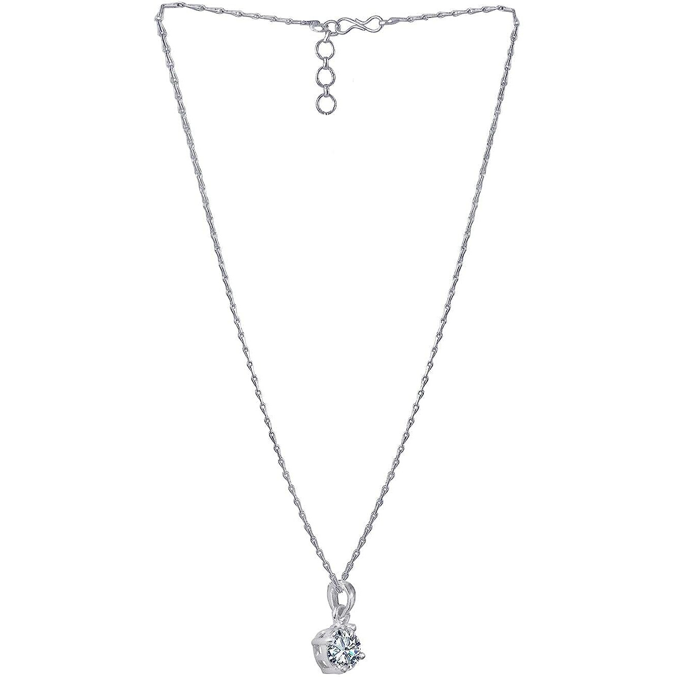 JFL - Jewellery for Less Fashion Silver Plated Solitaire Modern Cz American Diamond Pendant Set for Women.,Valentine