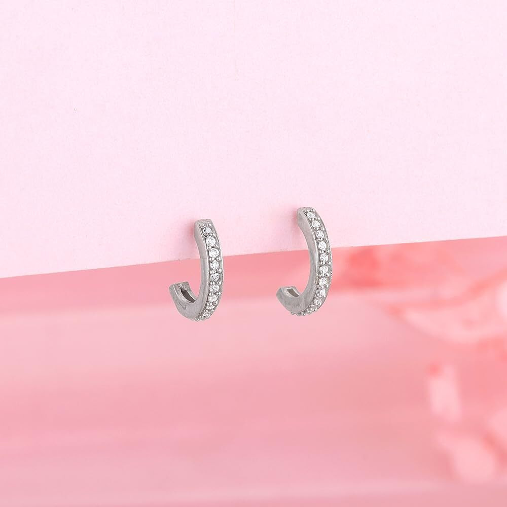 GIVA 925 Silver Zircon Shining Hoop Huggies Earrings|Gifts For Girlfriend,Rakshabandhan Gift For Sister Bhabhi,Gifts For Women&Girls|With Certificate Of Authenticity And 925 Stamp|6 Month Warranty*