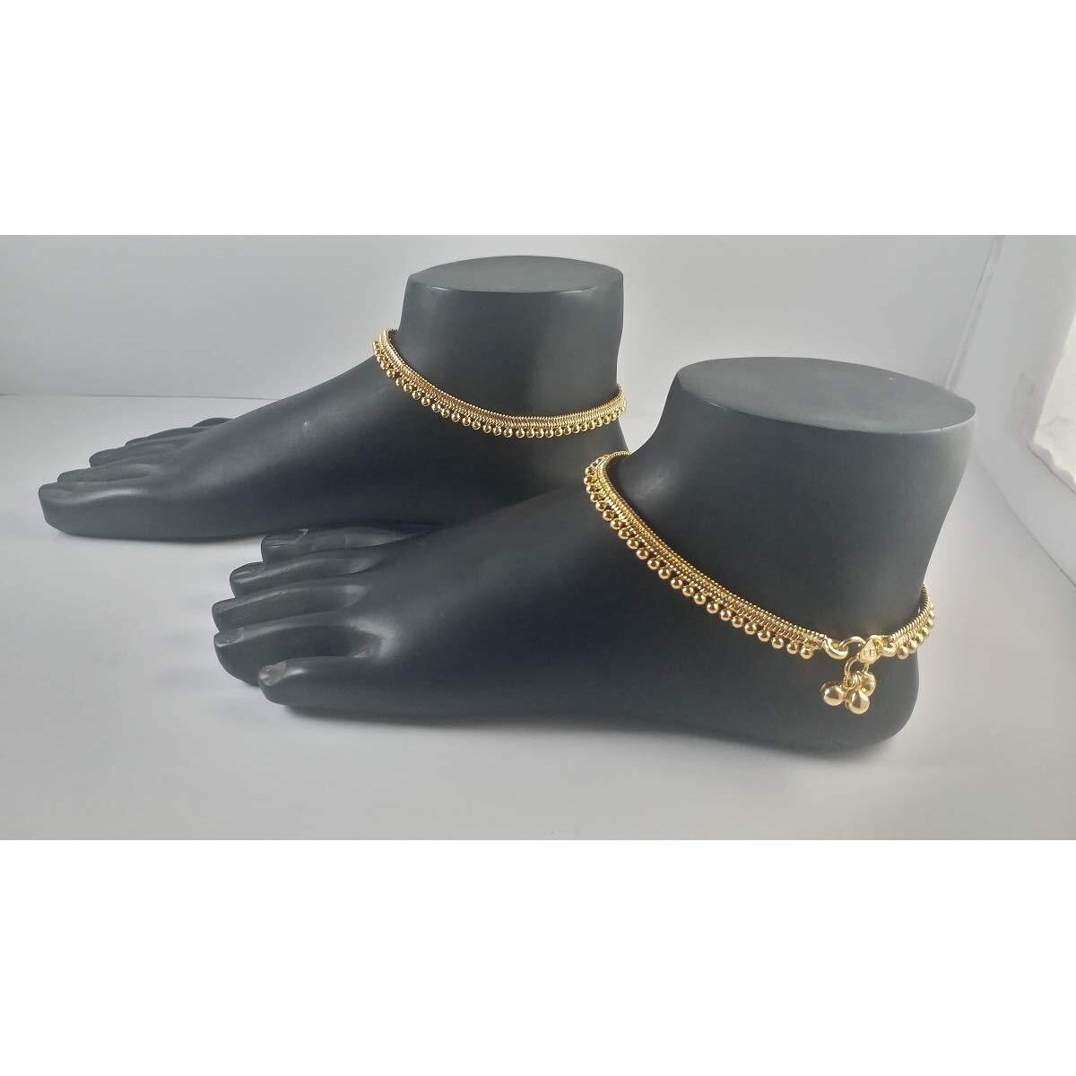 SUKRA GOLD Thin Size Gold Plated & Brass Stylish Kolusu Ghungroo Golden Anklets for Women (Gold)