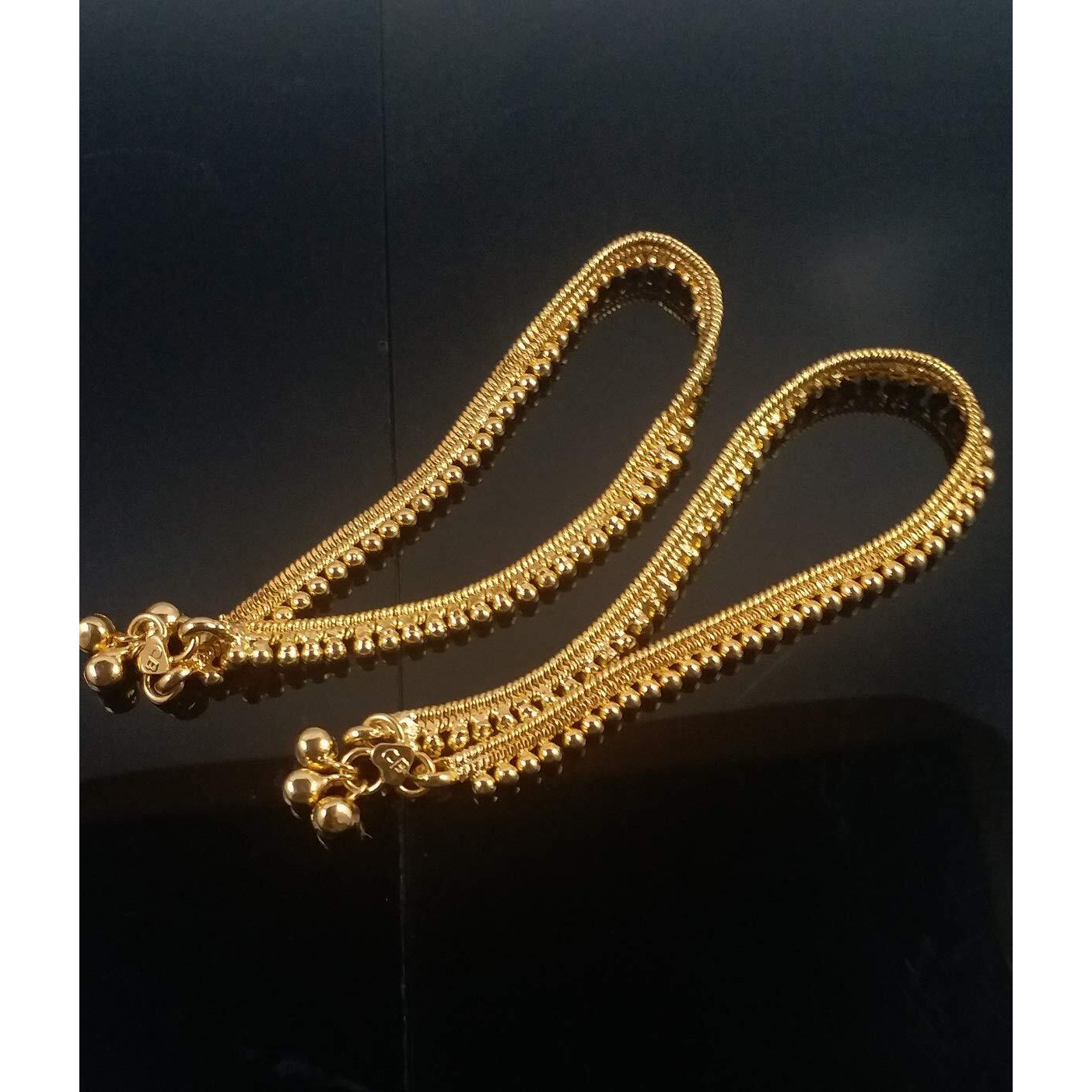 SUKRA GOLD Thin Size Gold Plated & Brass Stylish Kolusu Ghungroo Golden Anklets for Women (Gold)
