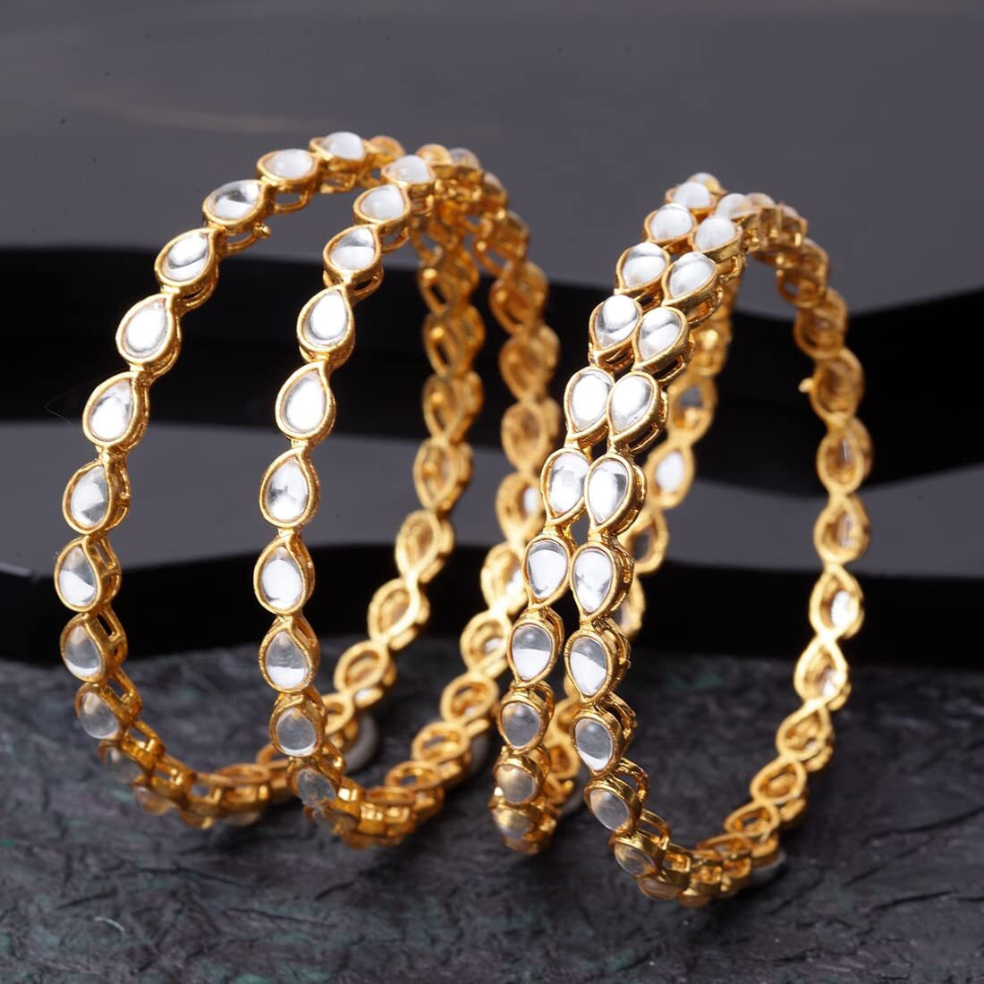 Shining Diva Fashion Latest Traditional Kundan Bangles for Women, white, 2.4, 11331b_2.4