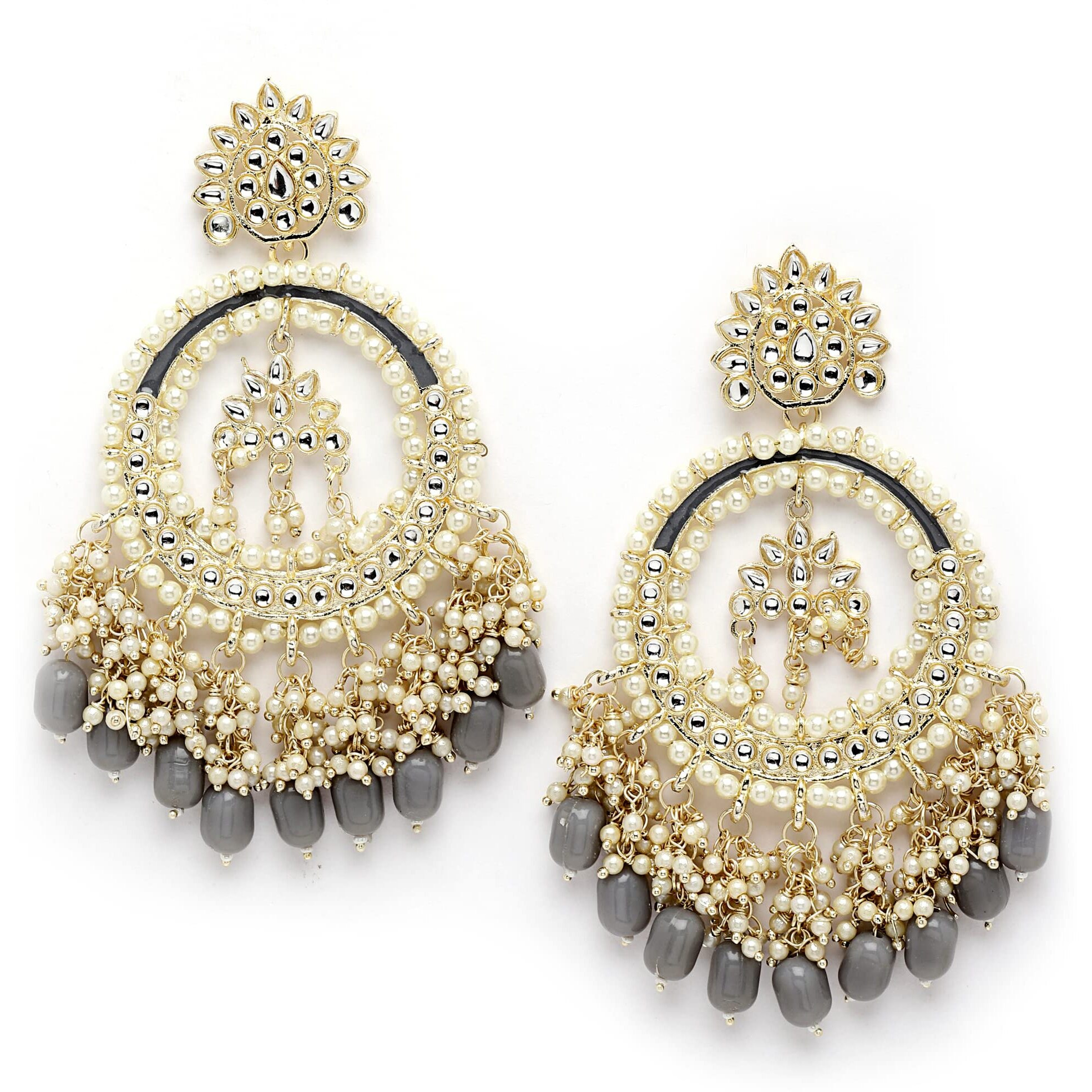 Shining Diva Fashion Latest Stylish Traditional Kundan Earrings for Women and Girls (14063er)(Grey)