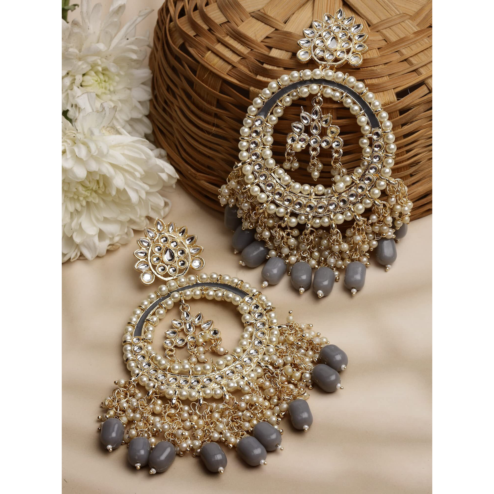 Shining Diva Fashion Latest Stylish Traditional Kundan Earrings for Women and Girls (14063er)(Grey)