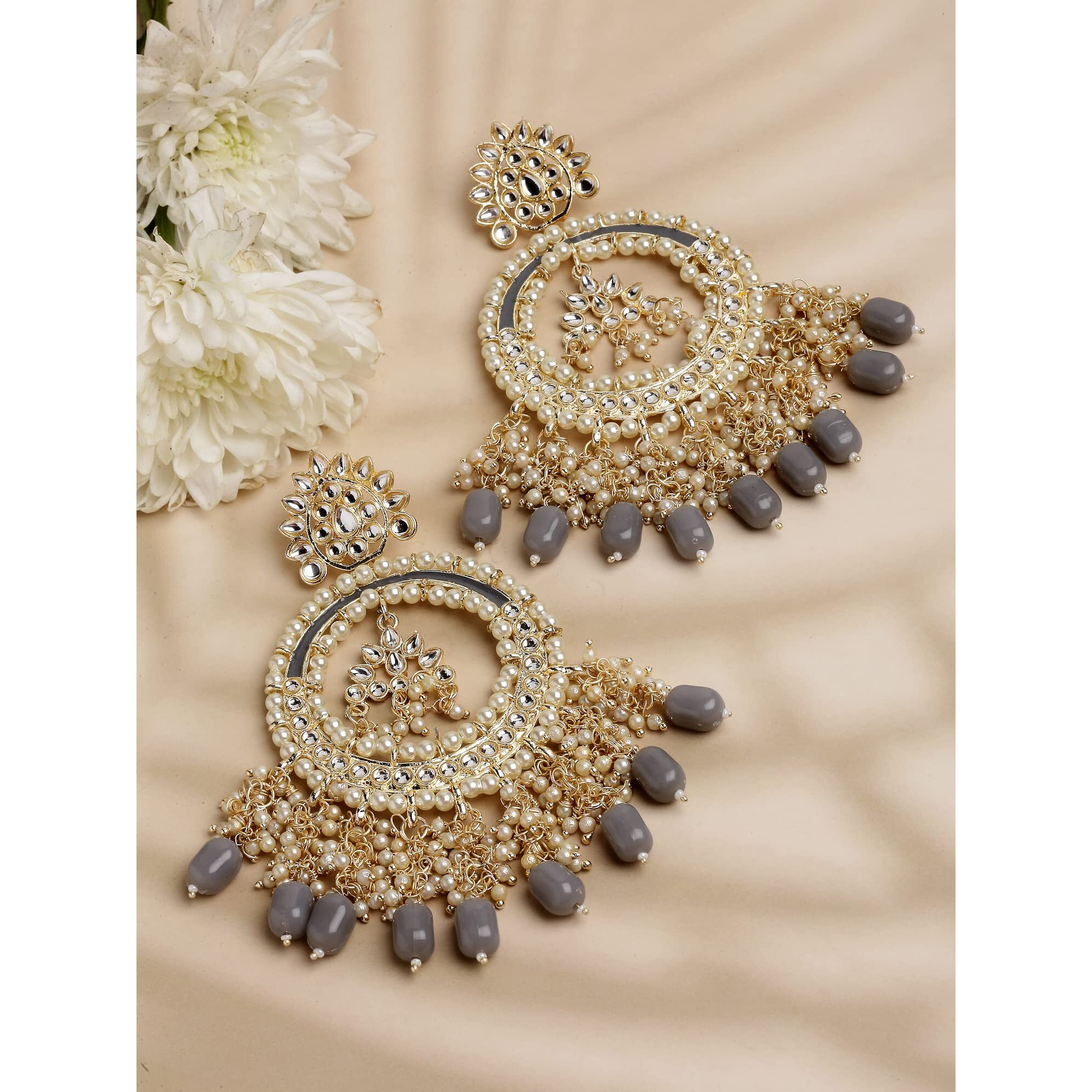 Shining Diva Fashion Latest Stylish Traditional Kundan Earrings for Women and Girls (14063er)(Grey)