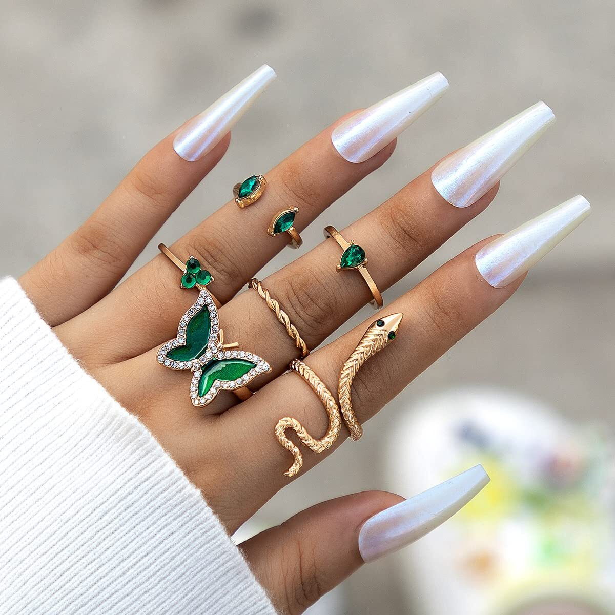 Shining Diva Fashion Stylish Rings for Women and Girls - Set of 6 (Green)(rrsd15151r)
