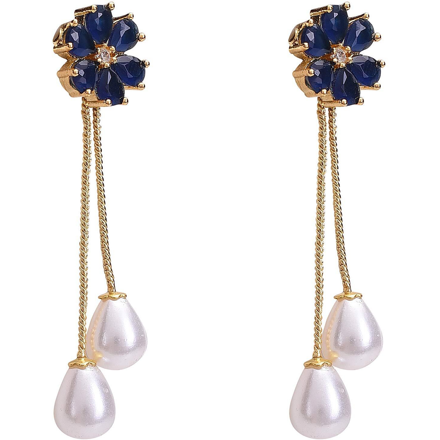Ratnavali Jewels Fashion Jewellery Blue Gold Plated brass Sparkling Pearl Red Dangle and Drop Earrings Top for Women RV2966B-6