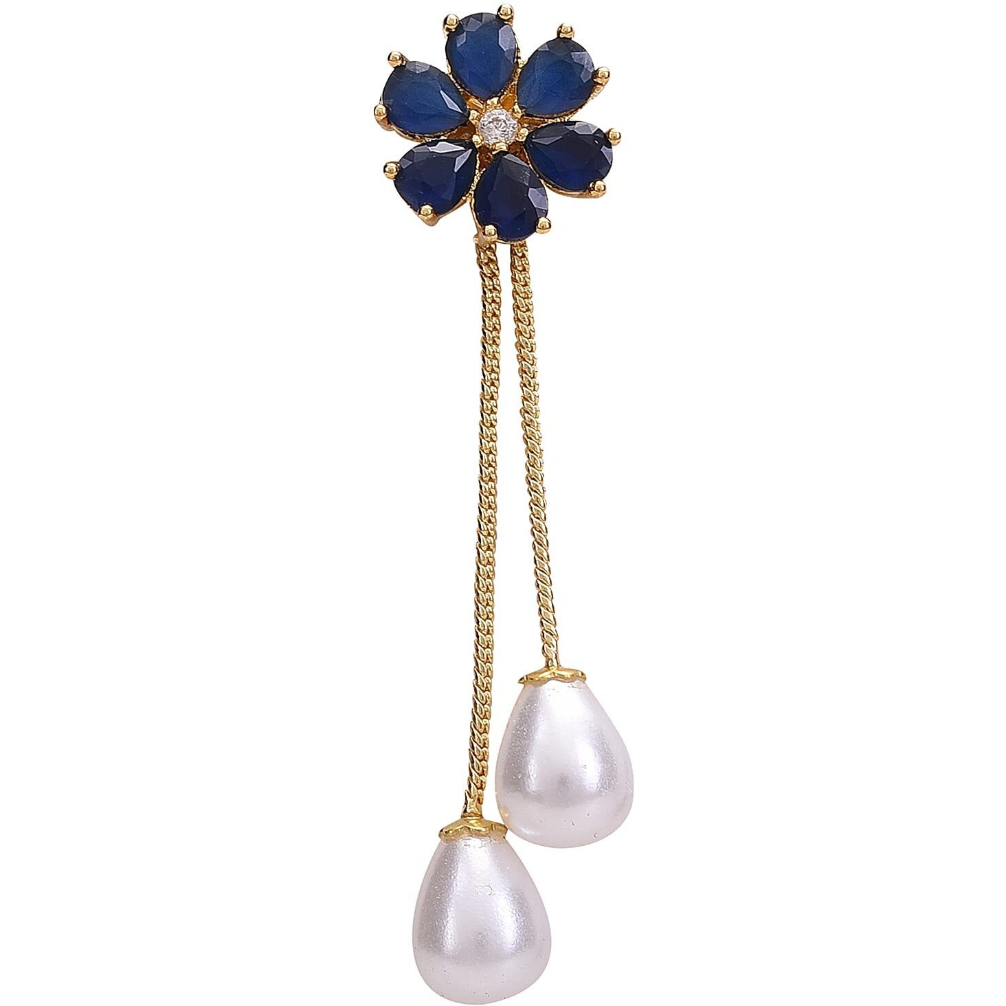 Ratnavali Jewels Fashion Jewellery Blue Gold Plated brass Sparkling Pearl Red Dangle and Drop Earrings Top for Women RV2966B-6