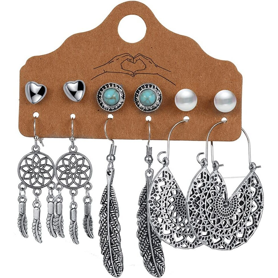 Shining Diva Fashion Latest Stylish Combo Design 6 Pairs Metal Earrings for Women and Girls (12776er), Oxidised Silver, 1