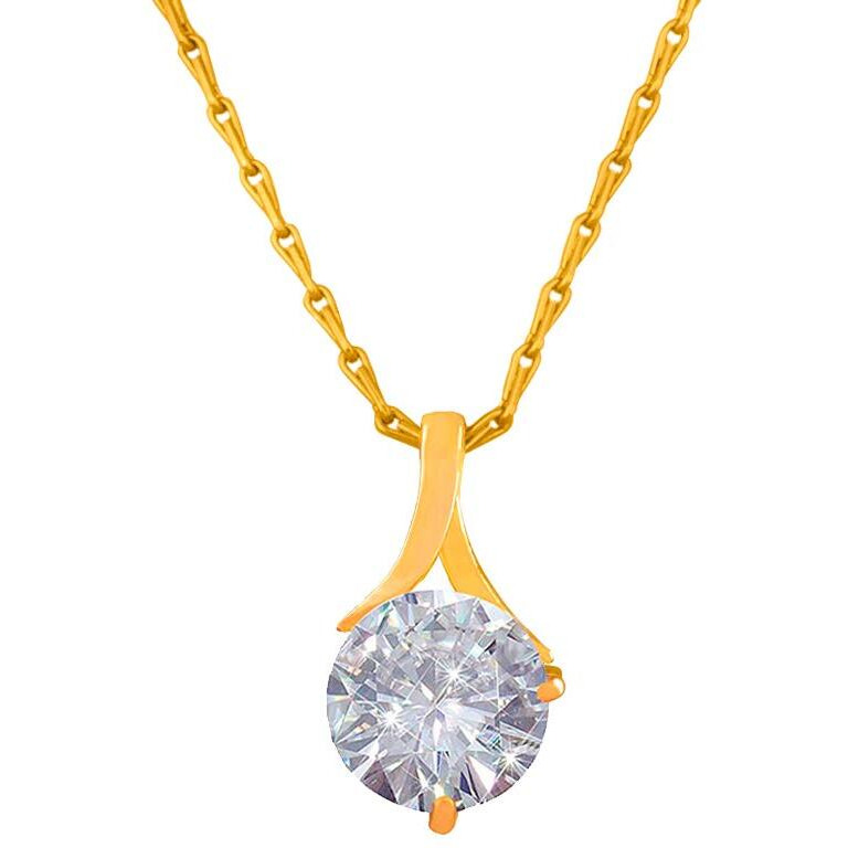 JFL - Jewellery for Less One Gram Gold Plated Solitaire cz american cubic Zircon pendant locket Designer Latest Stylish Delicate Pendant with Chain for Women & Girls.,Valentine