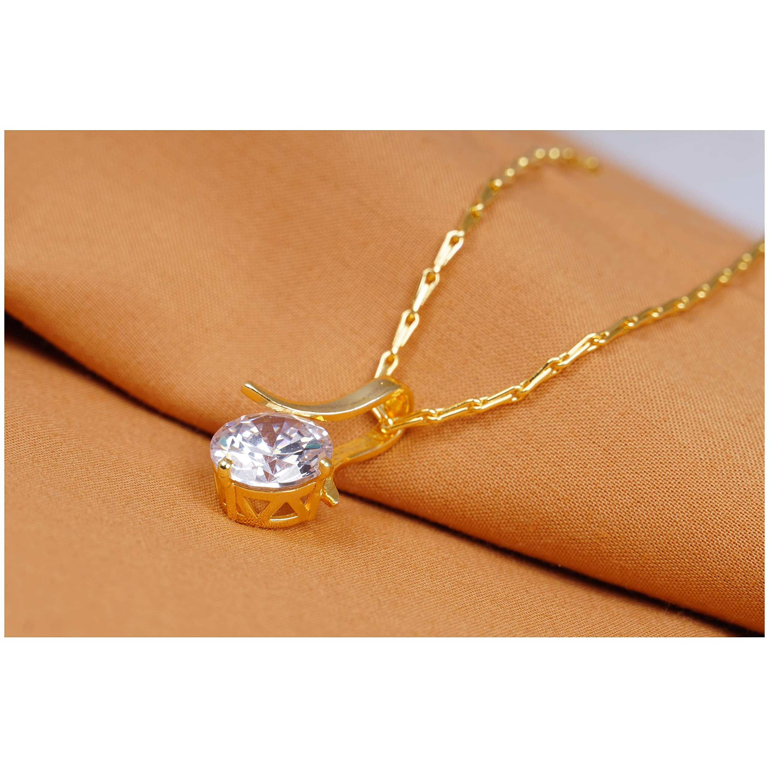 JFL - Jewellery for Less One Gram Gold Plated Solitaire cz american cubic Zircon pendant locket Designer Latest Stylish Delicate Pendant with Chain for Women & Girls.,Valentine
