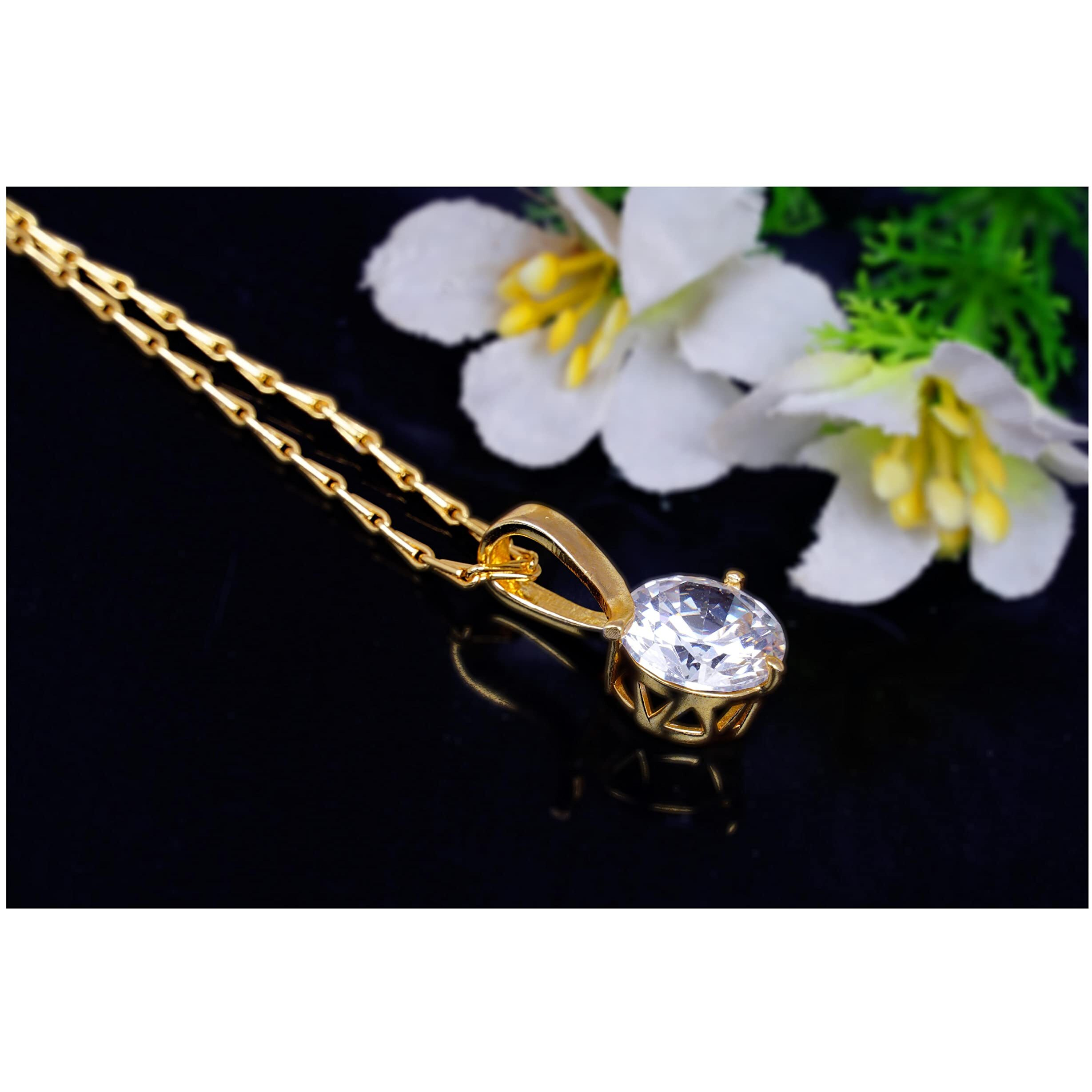 JFL - Jewellery for Less One Gram Gold Plated Solitaire cz american cubic Zircon pendant locket Designer Latest Stylish Delicate Pendant with Chain for Women & Girls.,Valentine