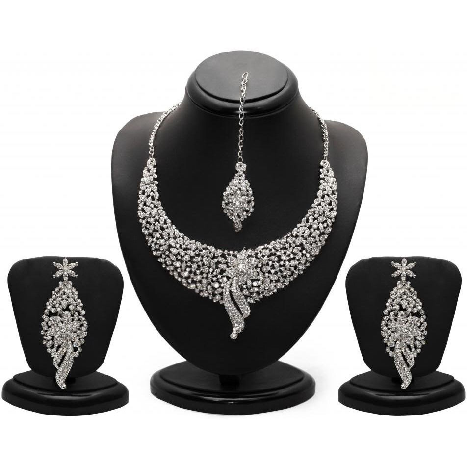 Sukkhi Sleek Rhodium plated AD Stone Necklace Set for Women