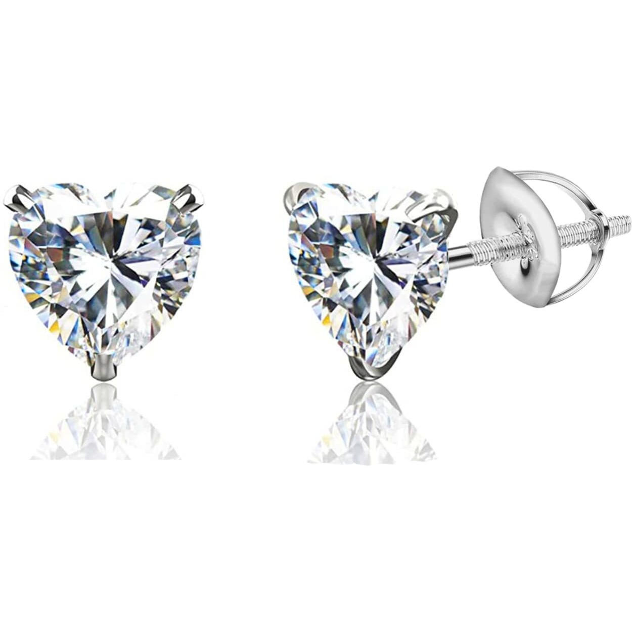 HIGHSPARK 925 SIlver Heart Solitaire Screwback Stud Earrings | 92.5 Sterling Silver & Heart Brilliant Cubic Zirconia Tops for Men Women Boys & Girls | Silver 5mm