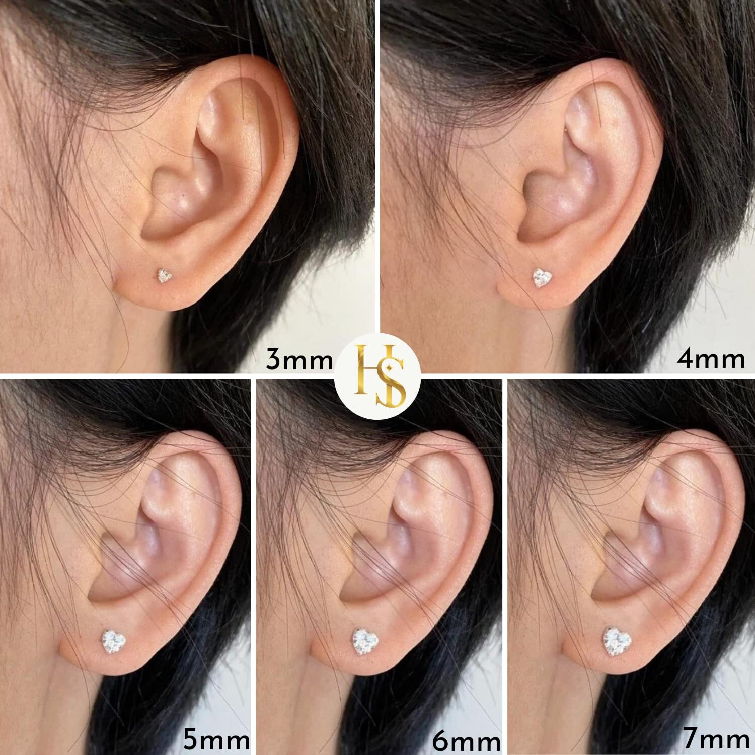 HIGHSPARK 925 SIlver Heart Solitaire Screwback Stud Earrings | 92.5 Sterling Silver & Heart Brilliant Cubic Zirconia Tops for Men Women Boys & Girls | Silver 5mm