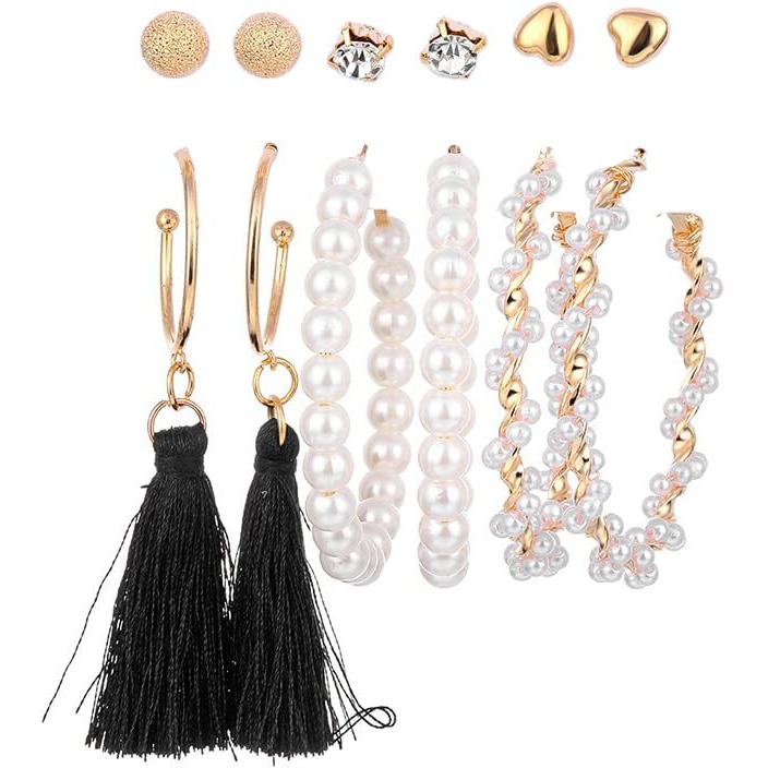 Shining Diva Fashion Latest Stylish Combo Design 6 Pairs Metal Earrings for Women and Girls (12756er), Golden