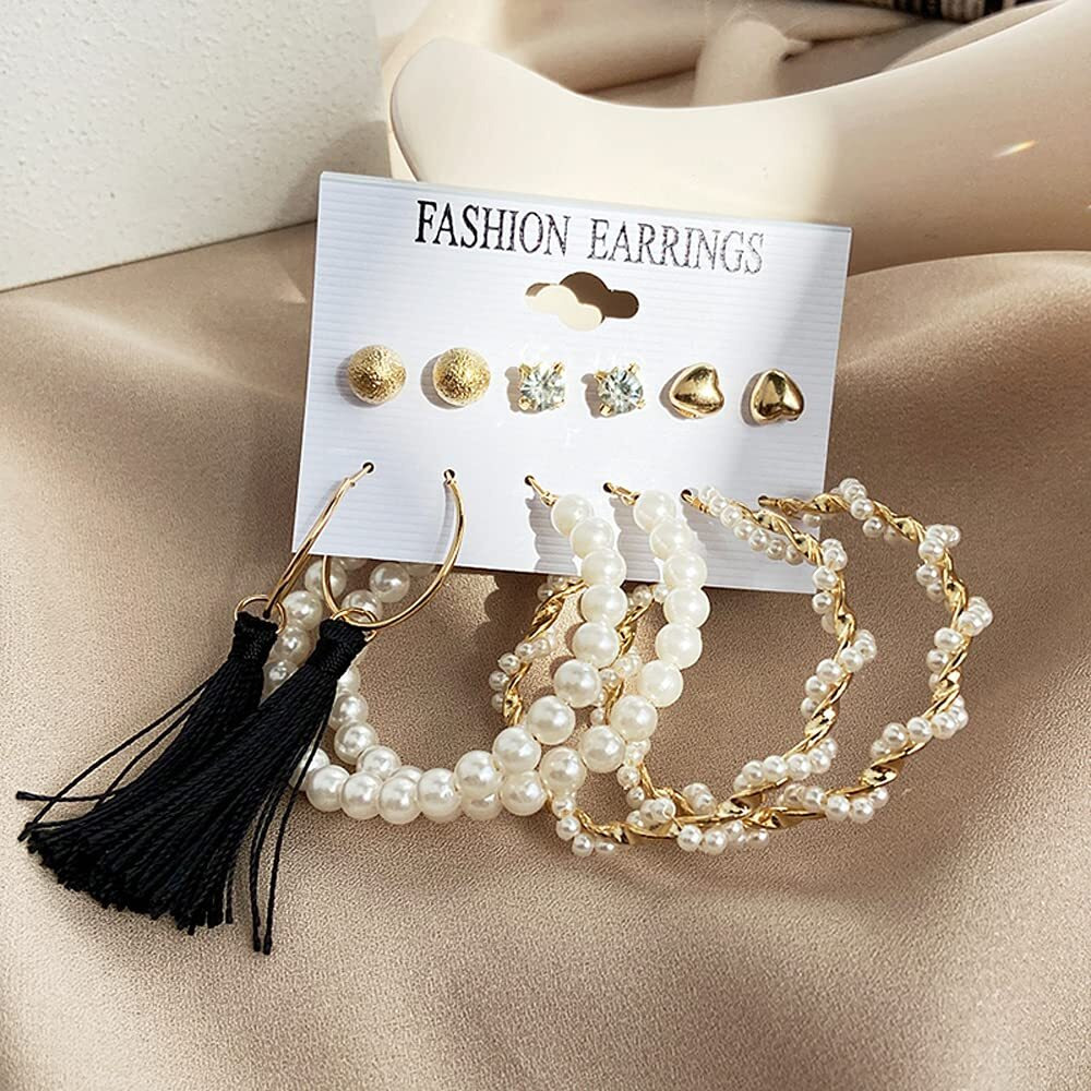 Shining Diva Fashion Latest Stylish Combo Design 6 Pairs Metal Earrings for Women and Girls (12756er), Golden