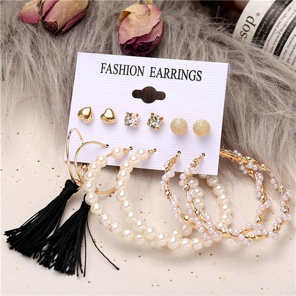 Shining Diva Fashion Latest Stylish Combo Design 6 Pairs Metal Earrings for Women and Girls (12756er), Golden
