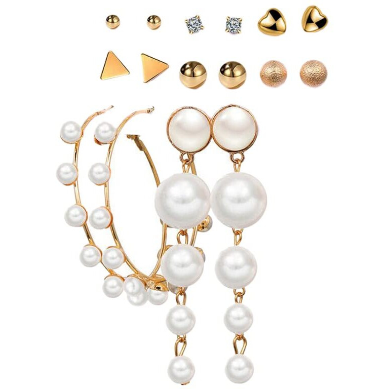 Shining Diva Fashion Latest Stylish Combo Design 8 Pairs Metal Earrings for Women and Girls (12770er), Golden, 1