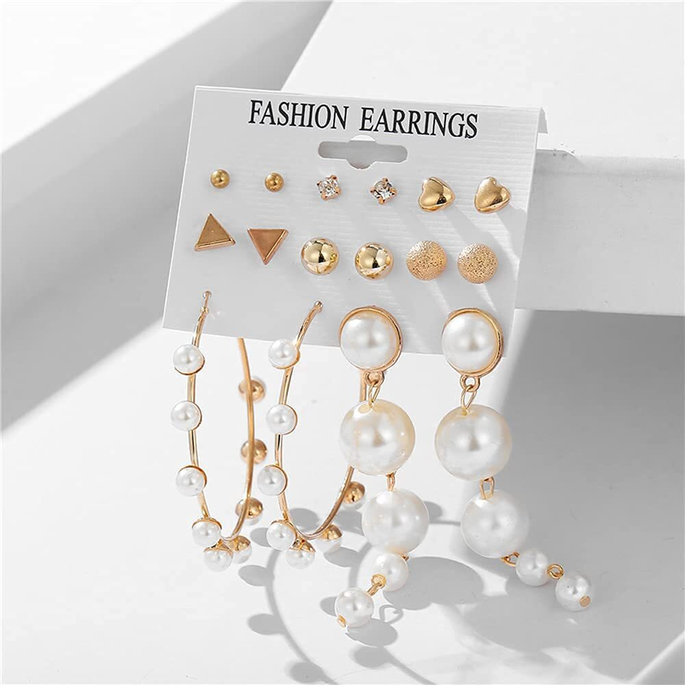 Shining Diva Fashion Latest Stylish Combo Design 8 Pairs Metal Earrings for Women and Girls (12770er), Golden, 1