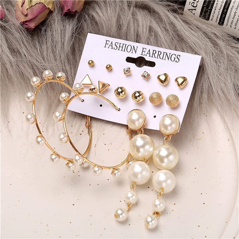 Shining Diva Fashion Latest Stylish Combo Design 8 Pairs Metal Earrings for Women and Girls (12770er), Golden, 1